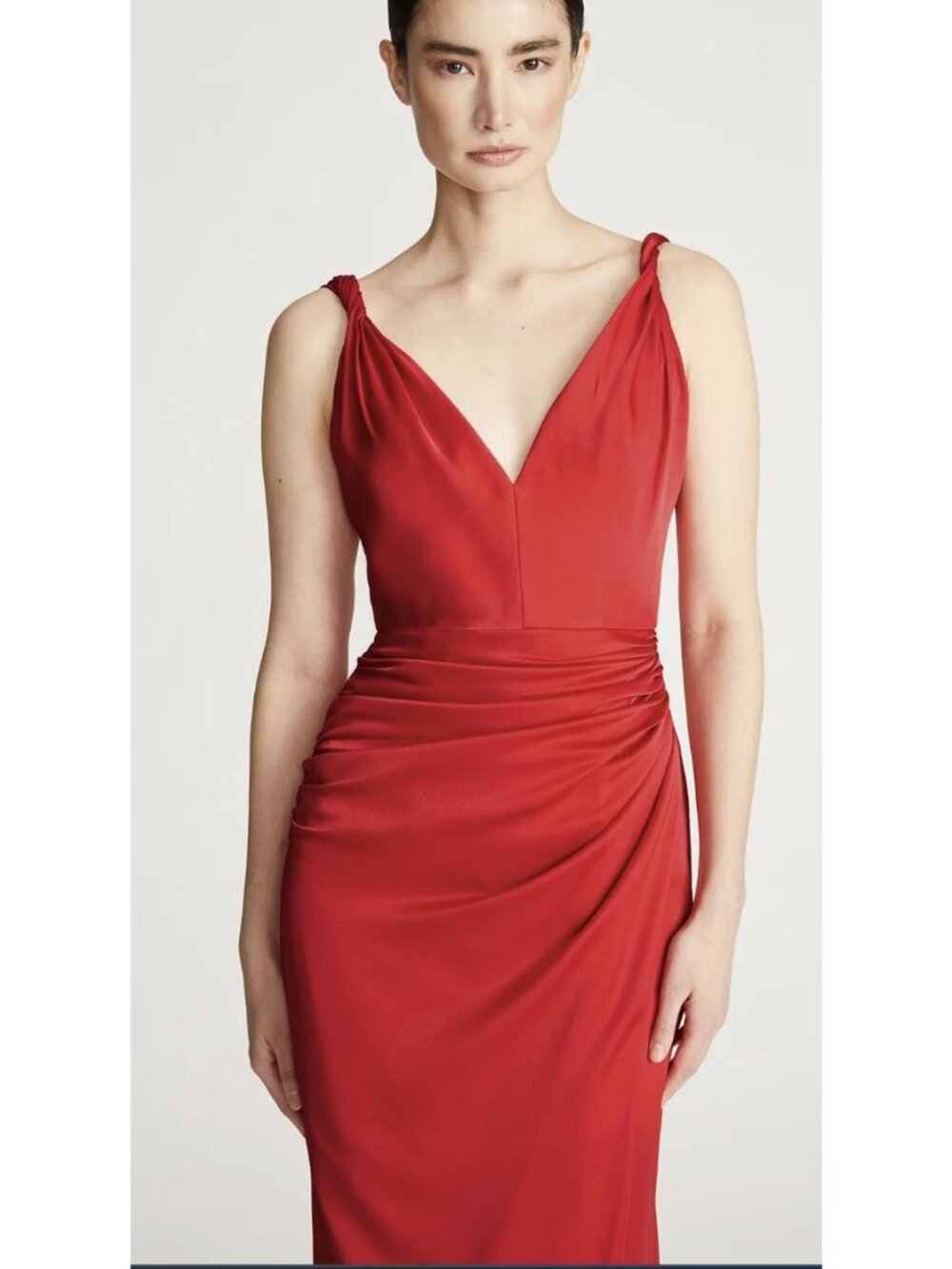 Halston Red Sleeveless Knot-Strap Satin Gown Size 14 New - Picture 4 of 12